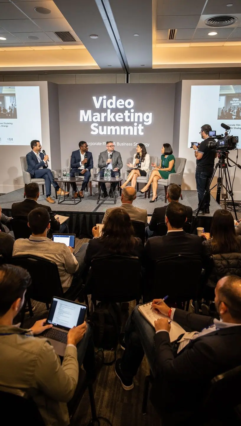 A corporate meeting being recorded with high-quality video equipment.