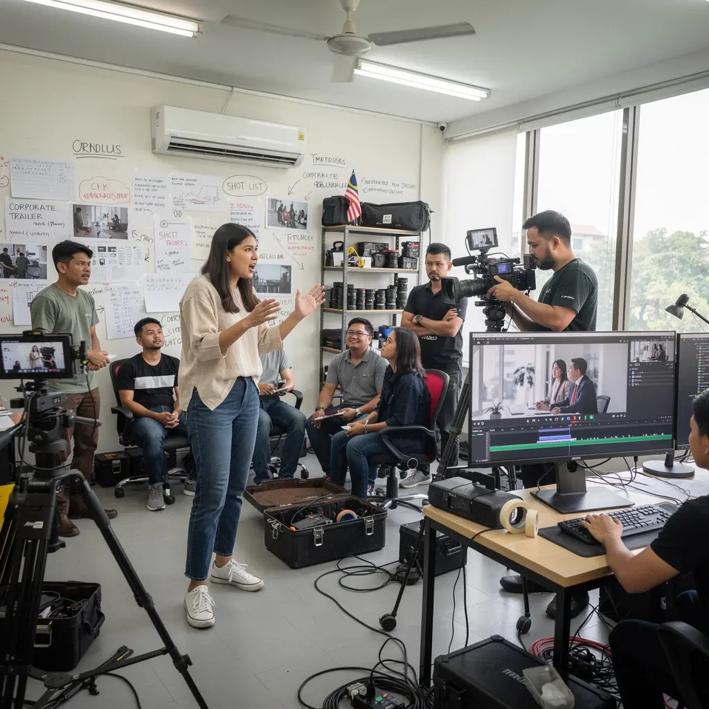 A professional video crew capturing a corporate event in an elegant setting.